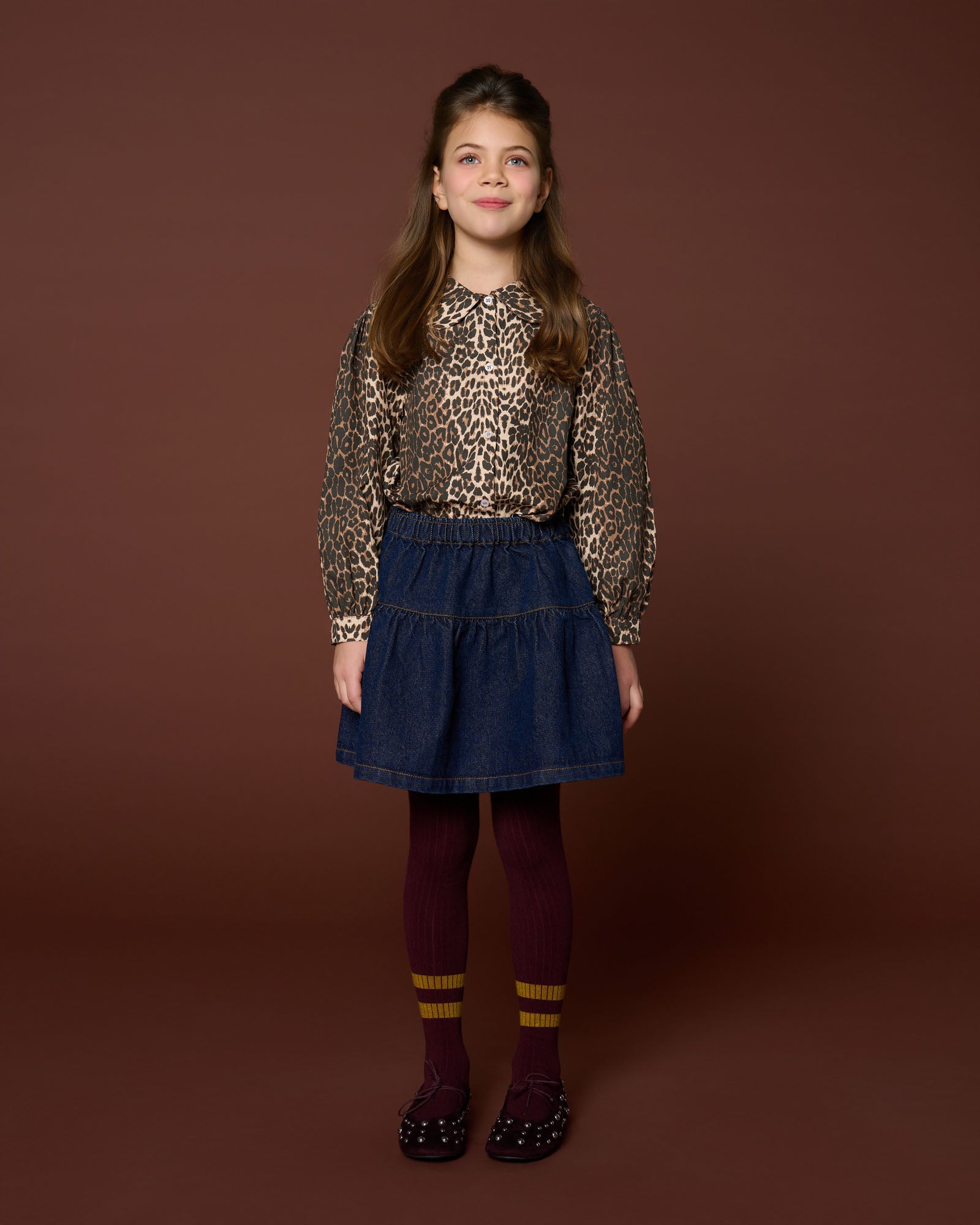 Petit Blush - denim mini ruffle skirt  - dark blue