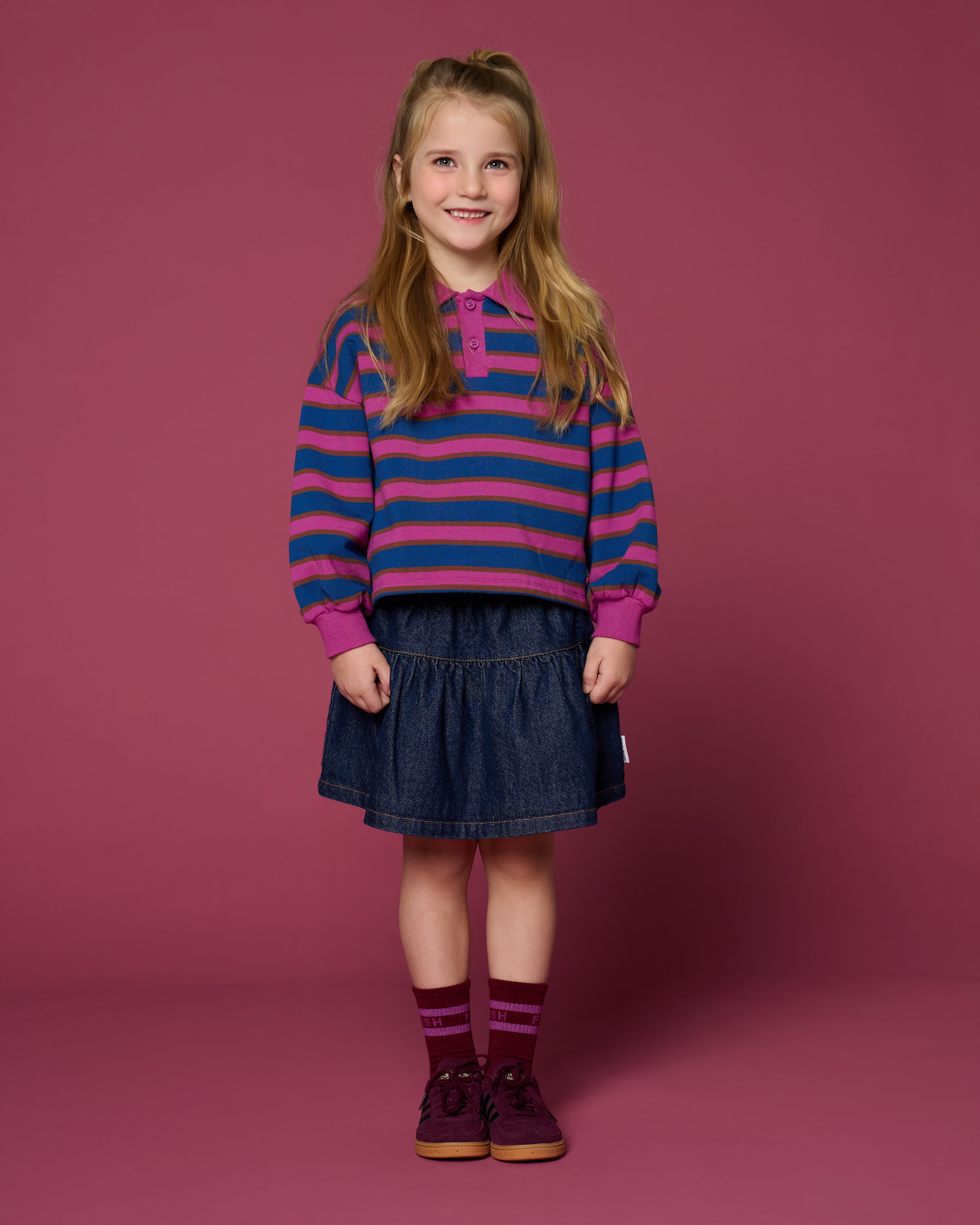 Petit Blush - denim mini ruffle skirt  - dark blue