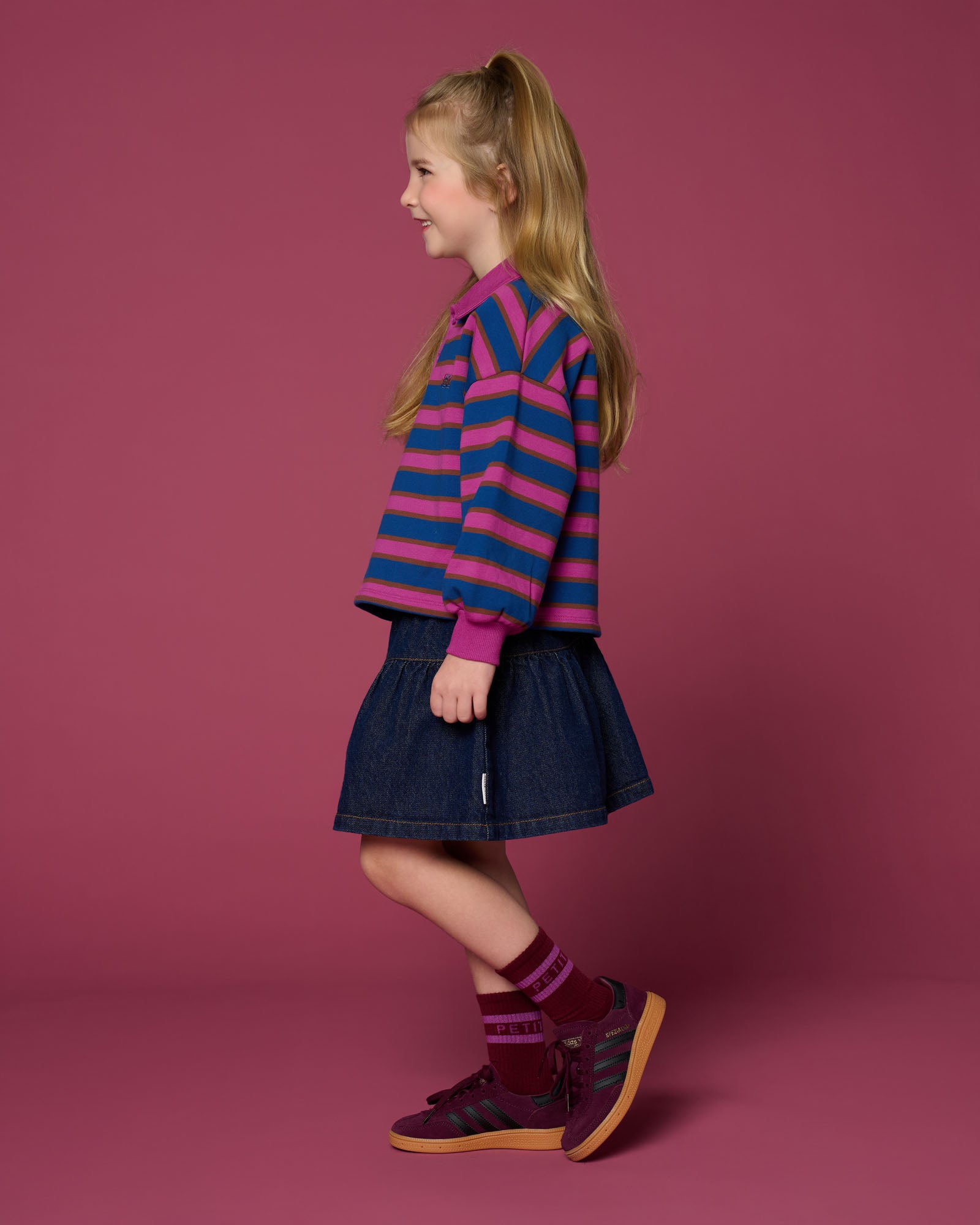 Petit Blush - denim mini ruffle skirt  - dark blue