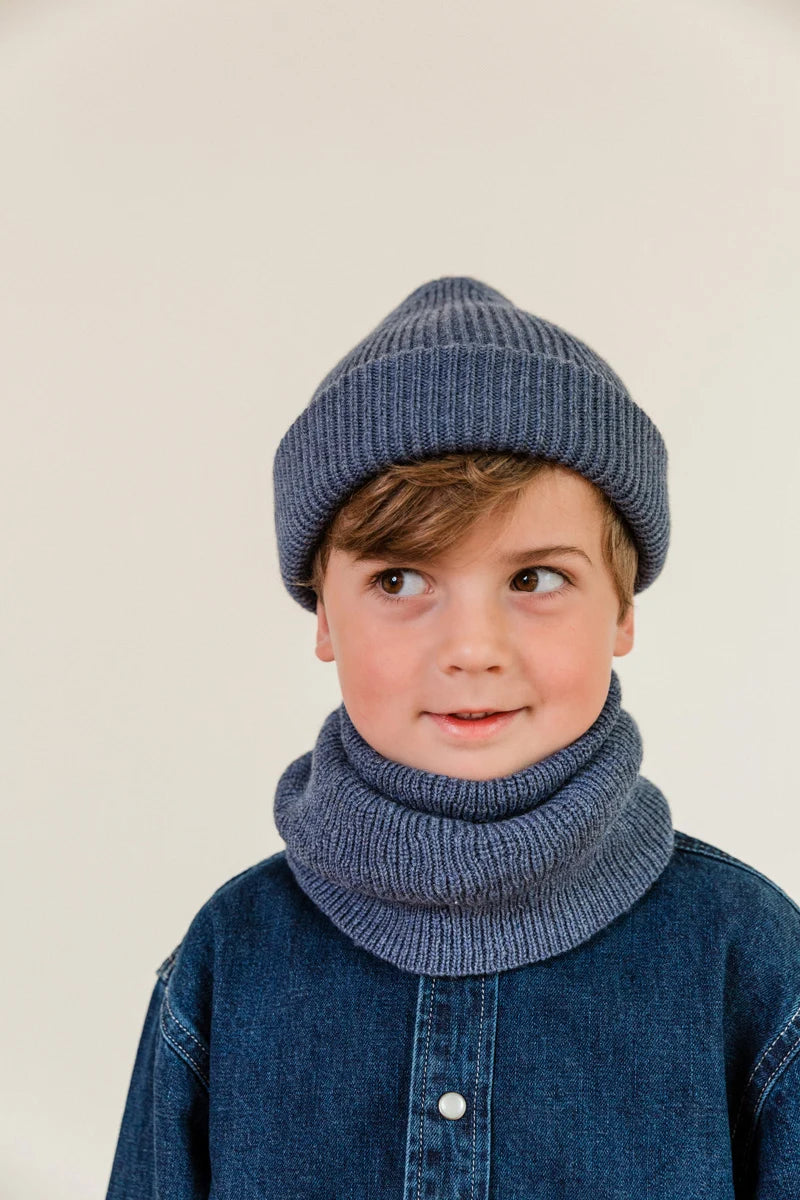 Hvid - beanie fonzie kids - denim
