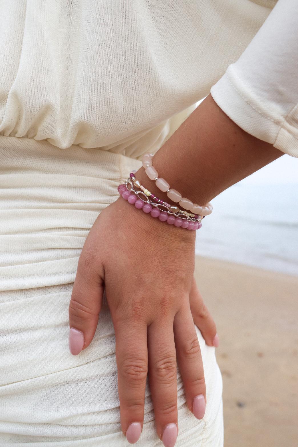 Label Kiki - pink snake bracelet silver