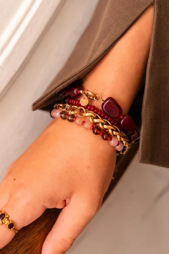 Label Kiki - burgundy small bracelet gold