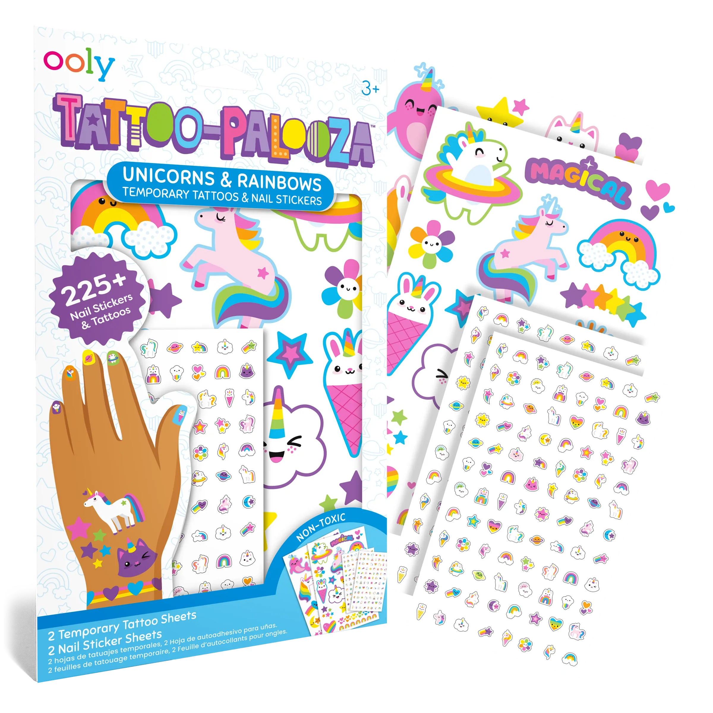 Ooly - tattoo palooza nail stickers & temporary tattoos - unicorns & rainbows