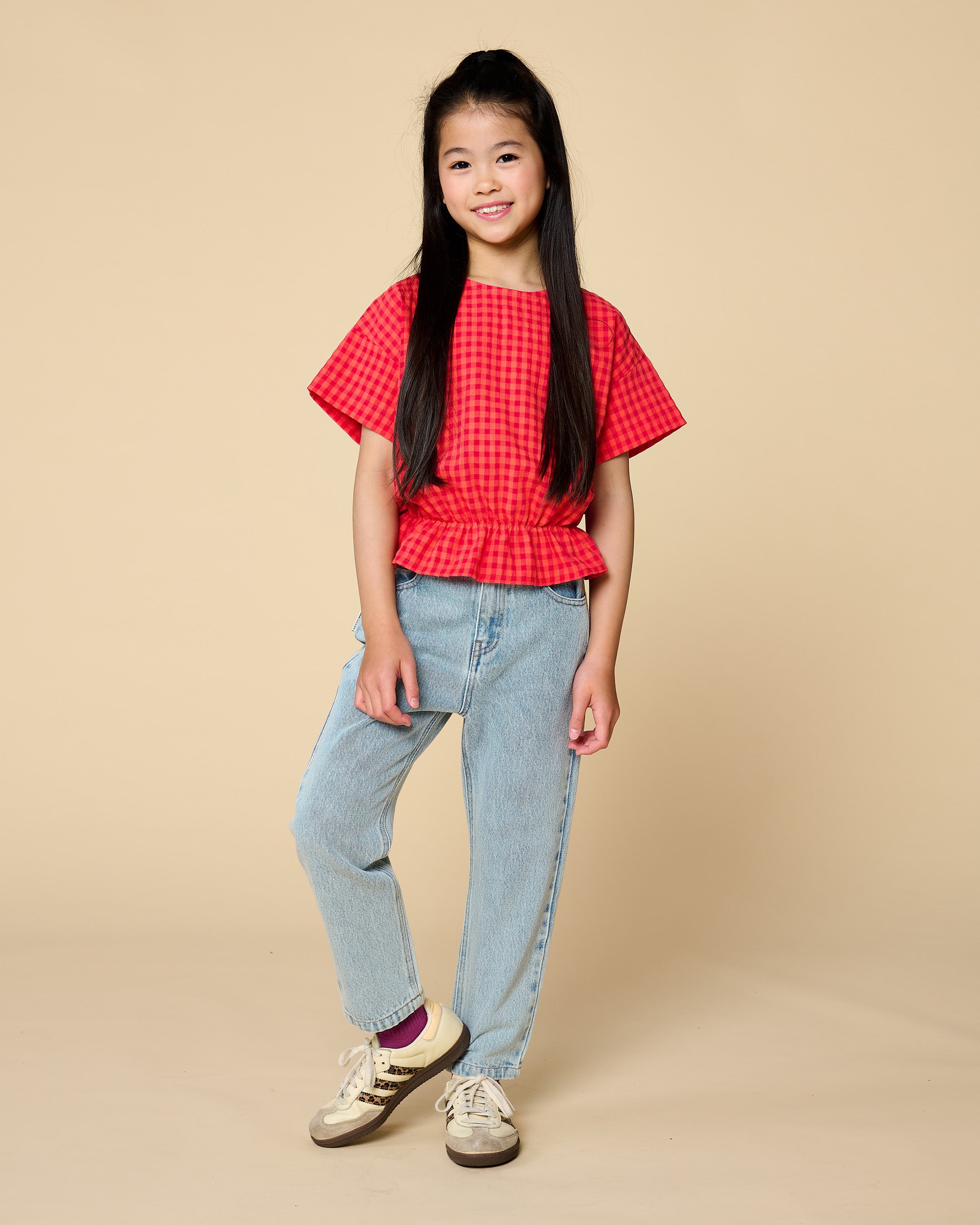 Petit Blush - blouse elastic waist - check red