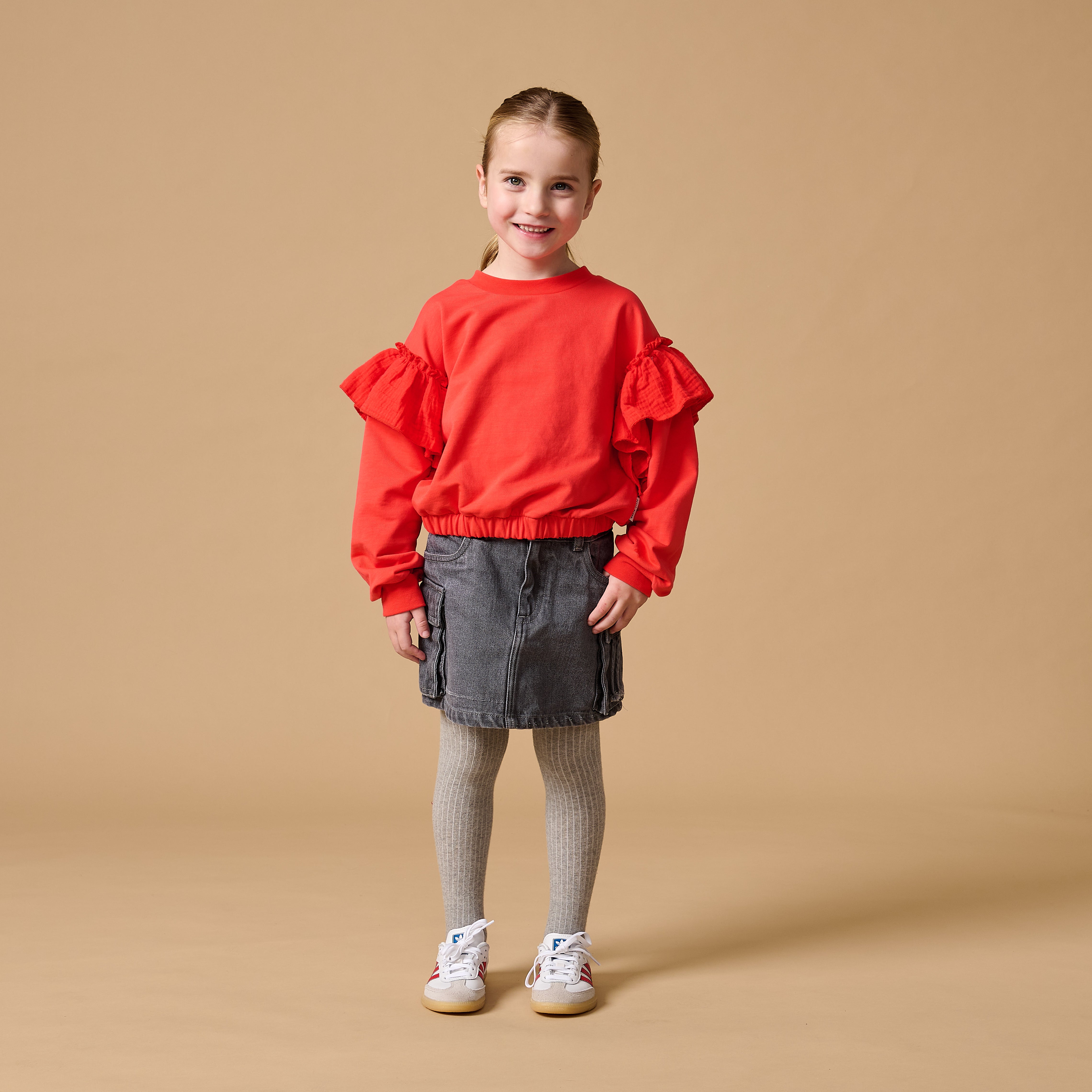 Petit Blush - romantic ruffle sweater  - cayenne