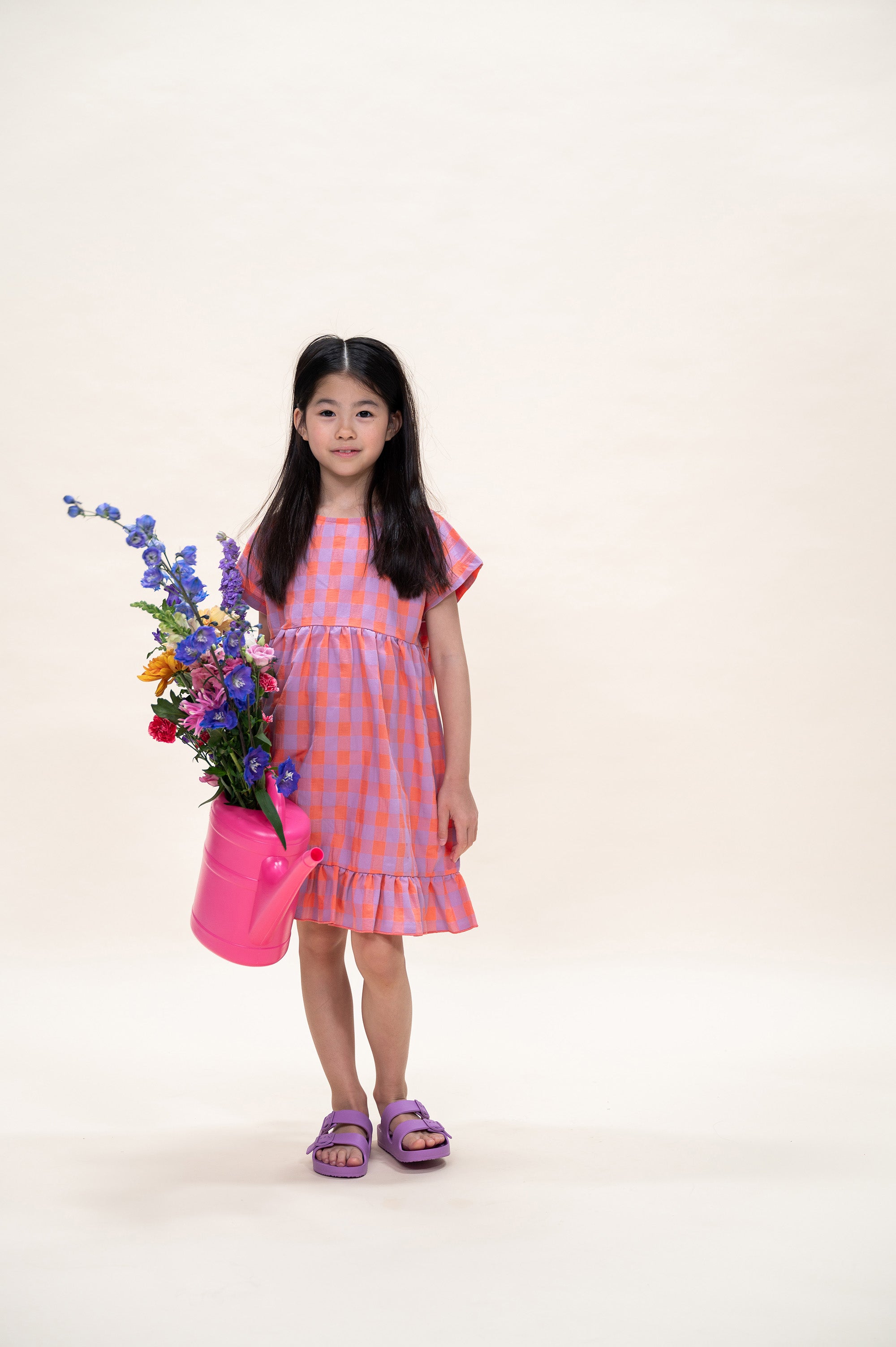 Petit Blush - julie dress check -gamba / hortensia