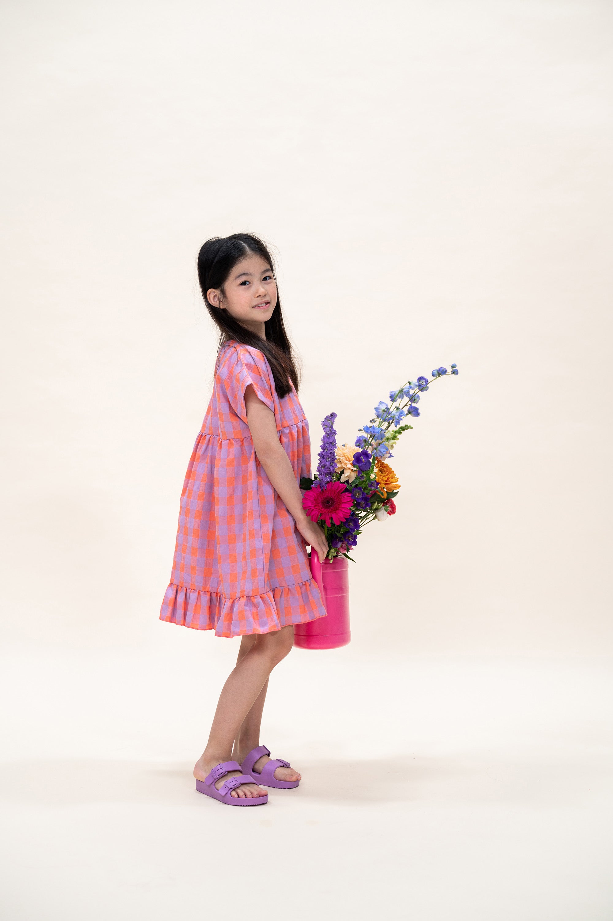 Petit Blush - julie dress check -gamba / hortensia