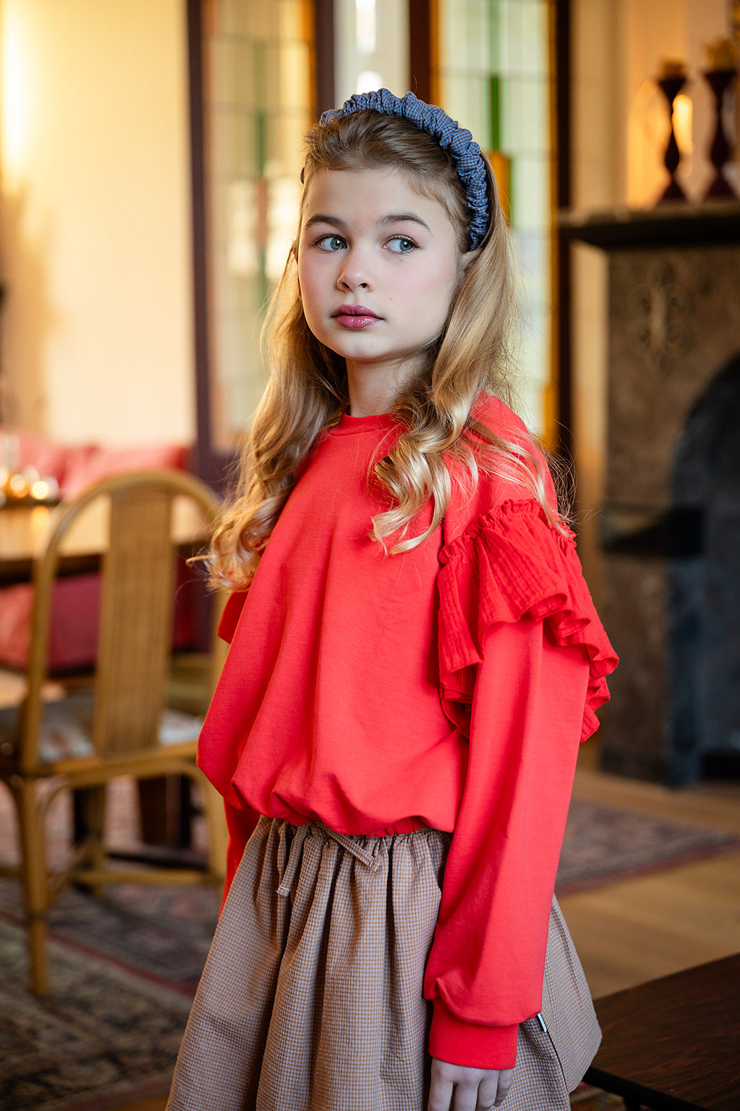 Petit Blush - romantic ruffle sweater  - cayenne