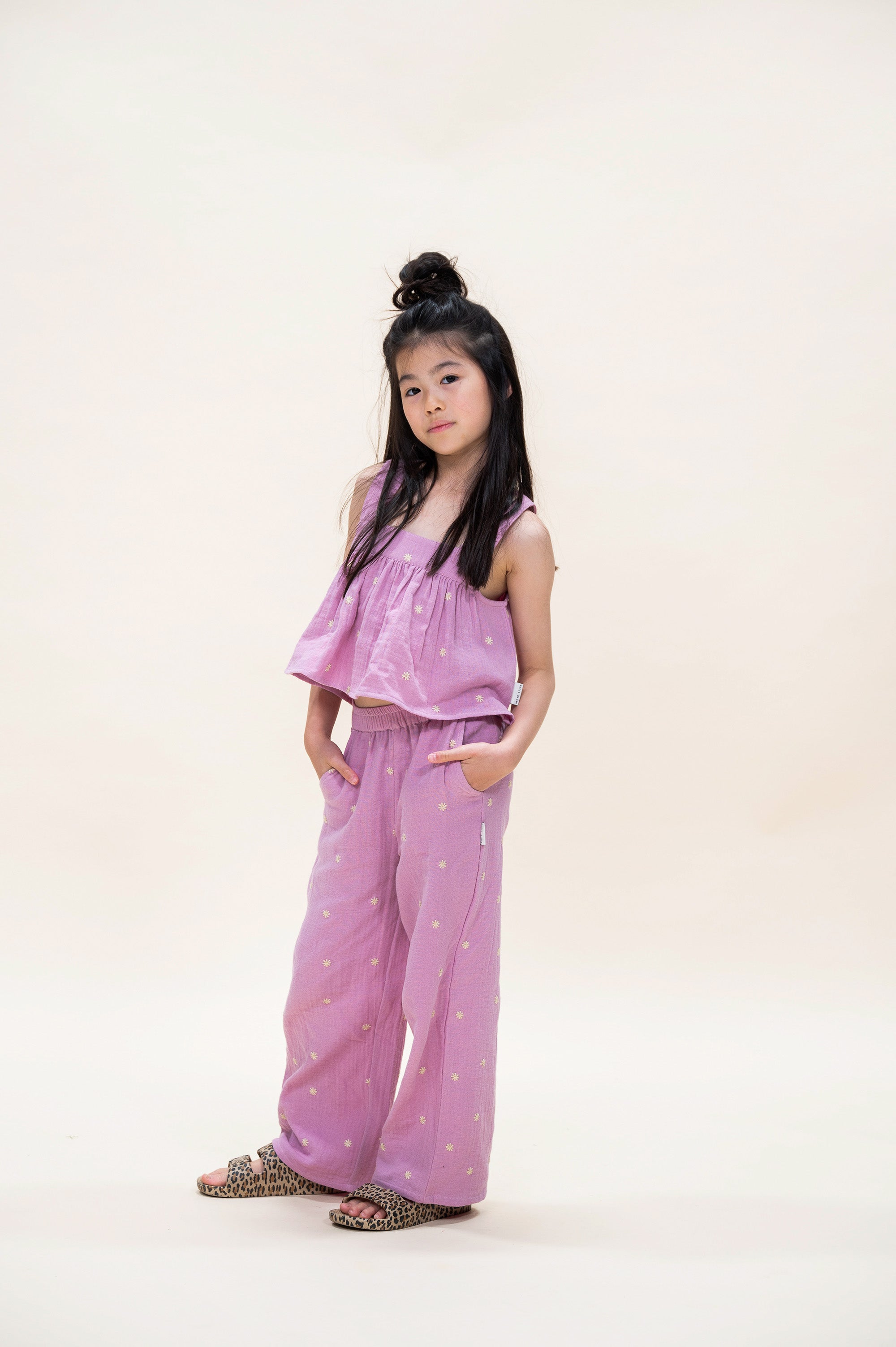 Petit Blush - wide leg pants embroidery - lilas