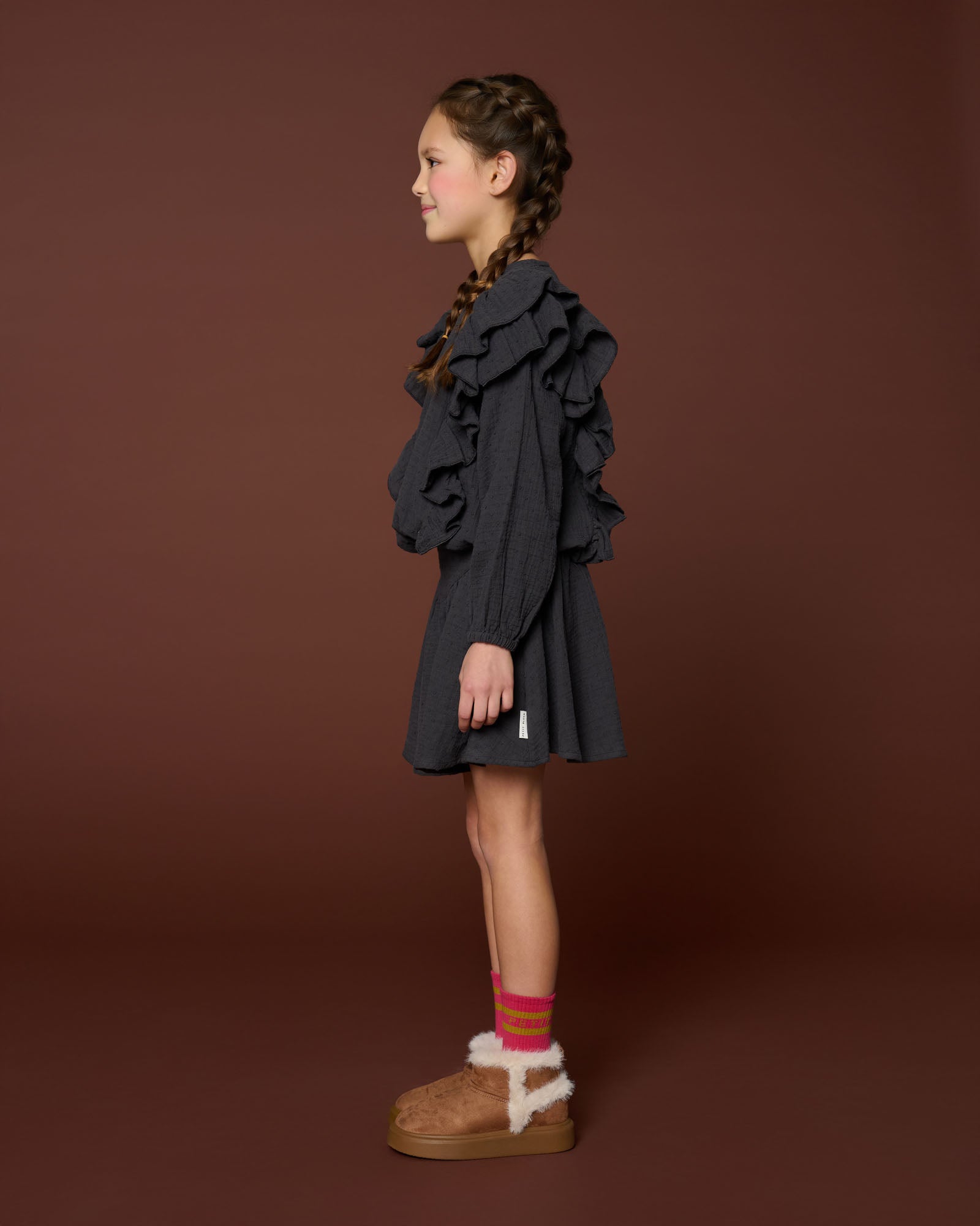 Petit Blush - romantic ruffle blousse - dark grey