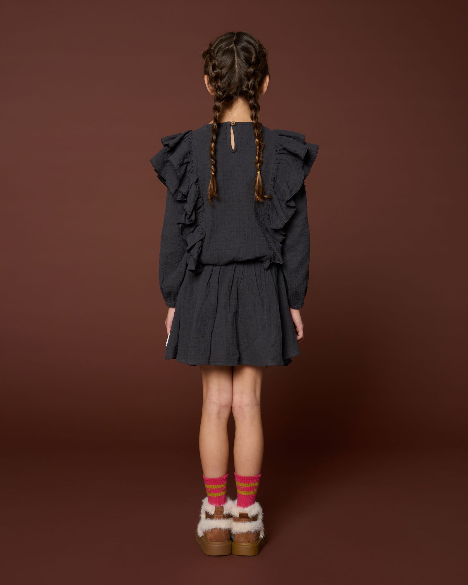 Petit Blush - romantic ruffle blousse - dark grey