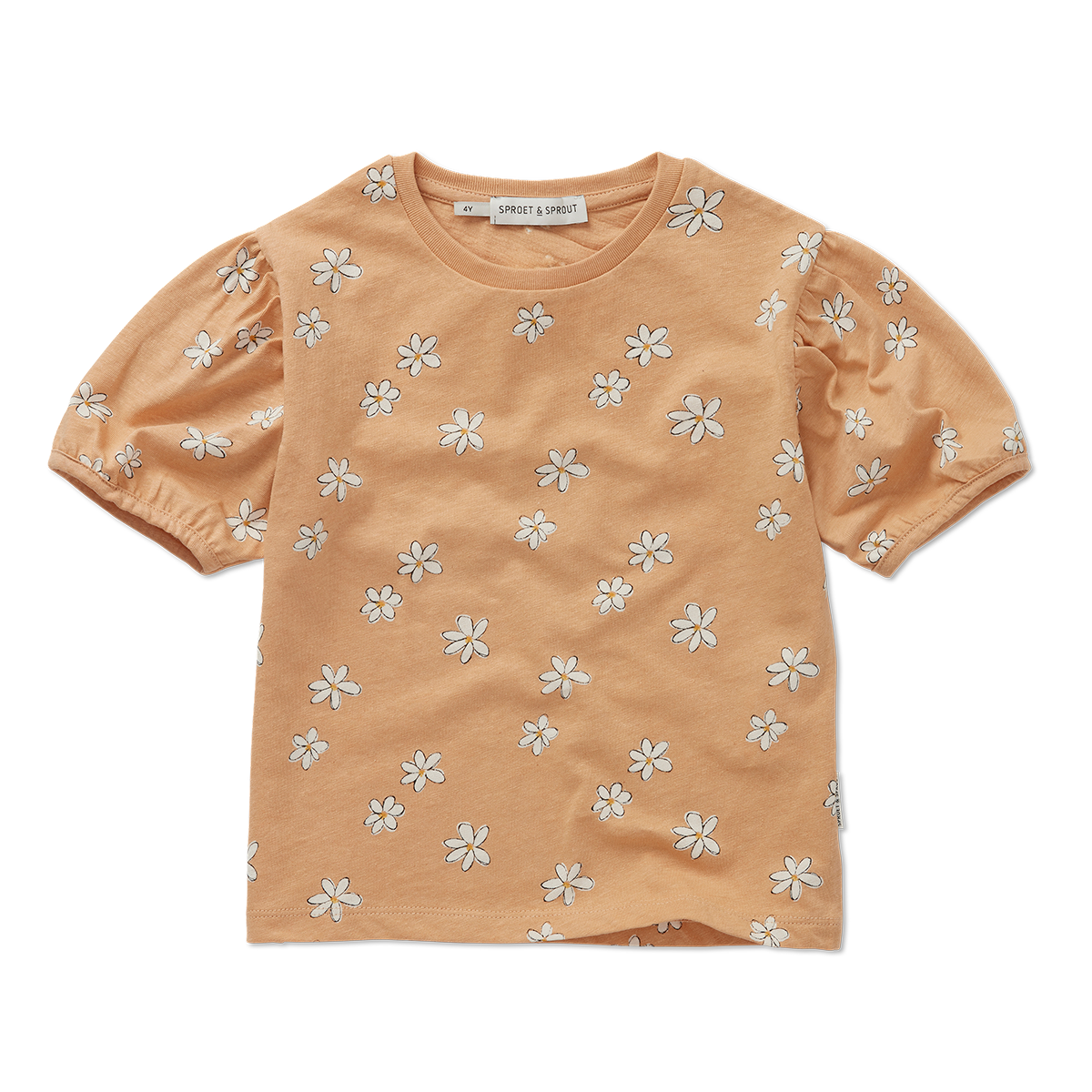 Sproet & Sprout - puff sleeve tshirt daisies print - nectarine