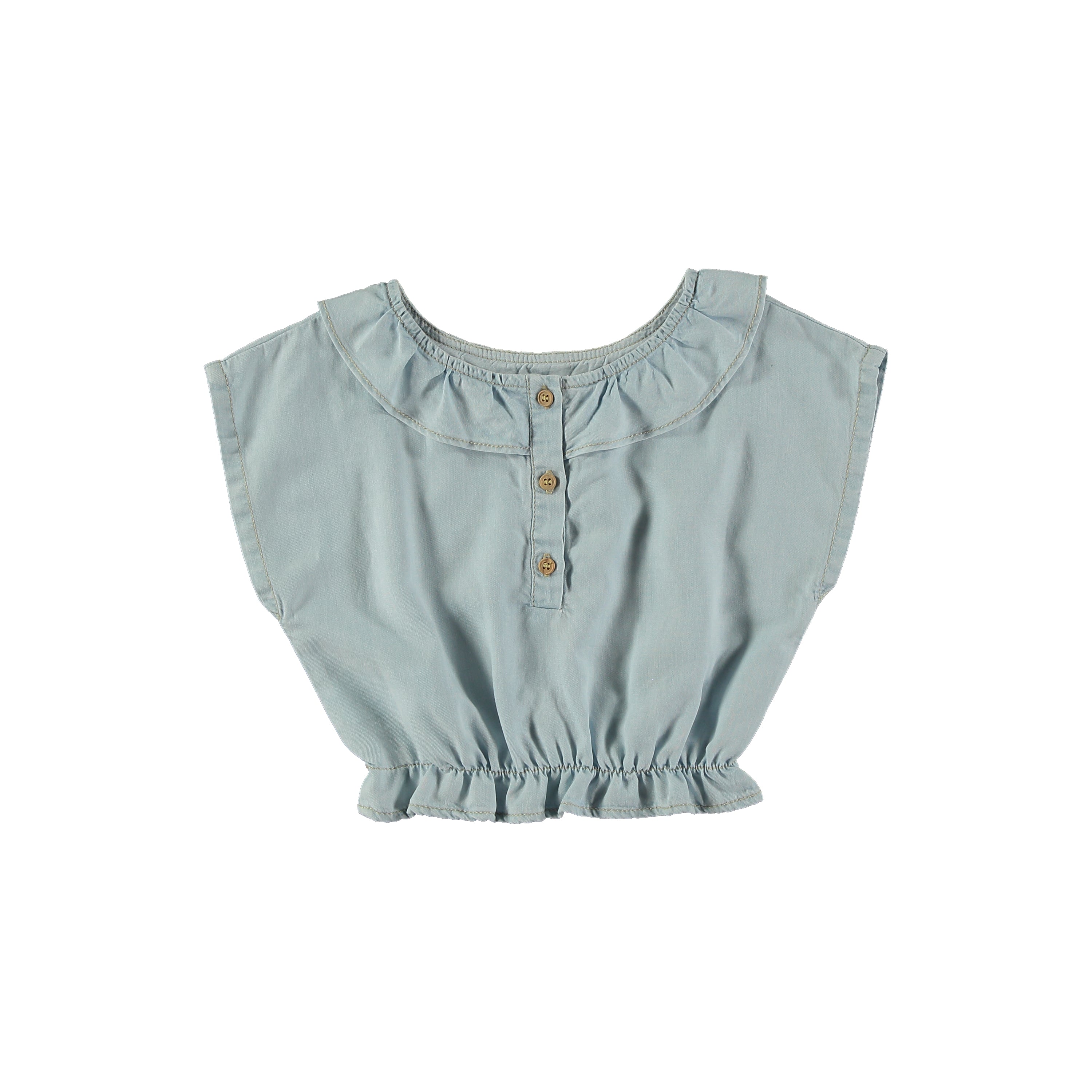 Tocoto Vintage - kid short sleeve ruffled blouse - blue