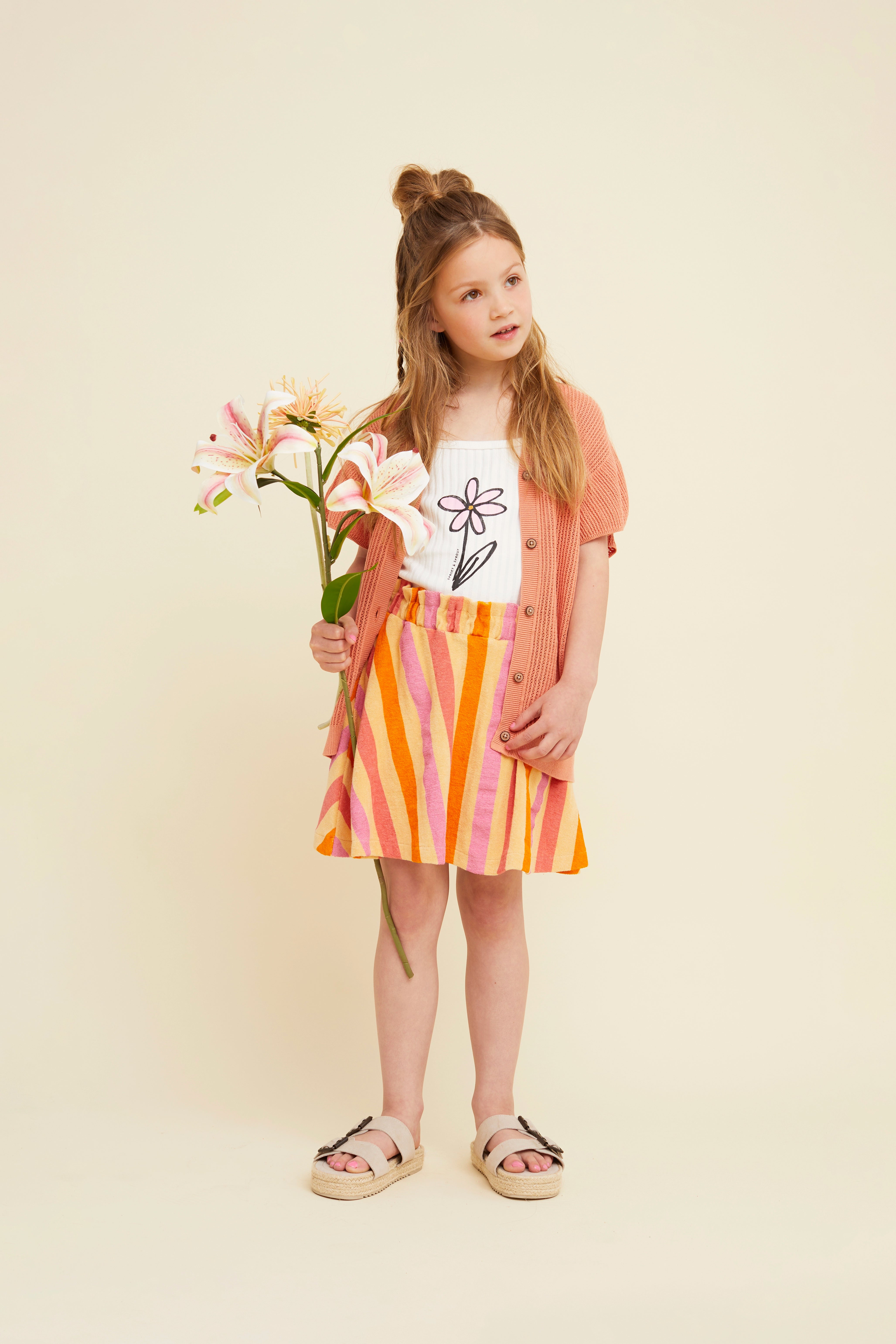 Sproet & Sprout - paperbag skirt stripes - nectarine