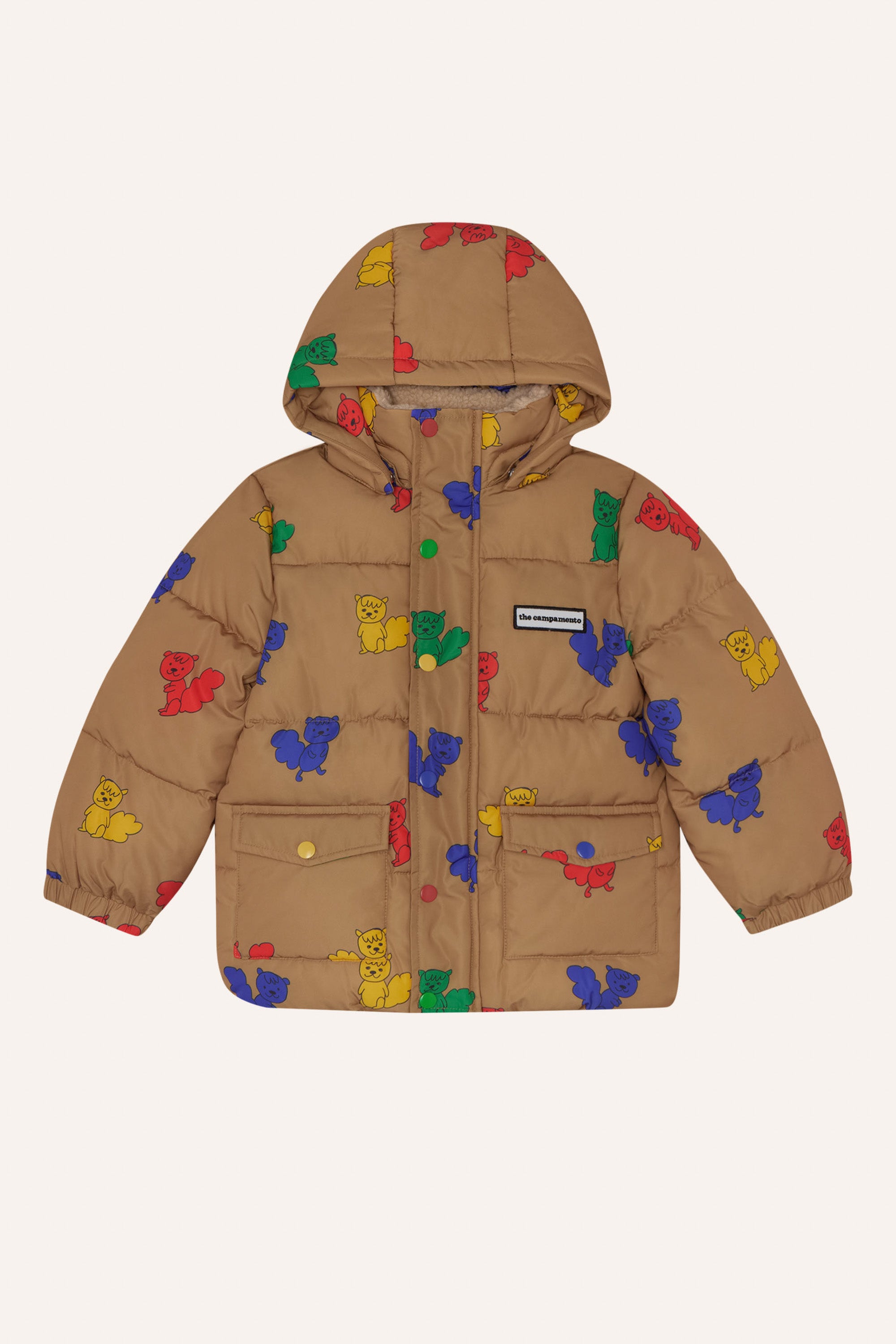 The Campamento - multicolor squirrels puffer jacker - camel