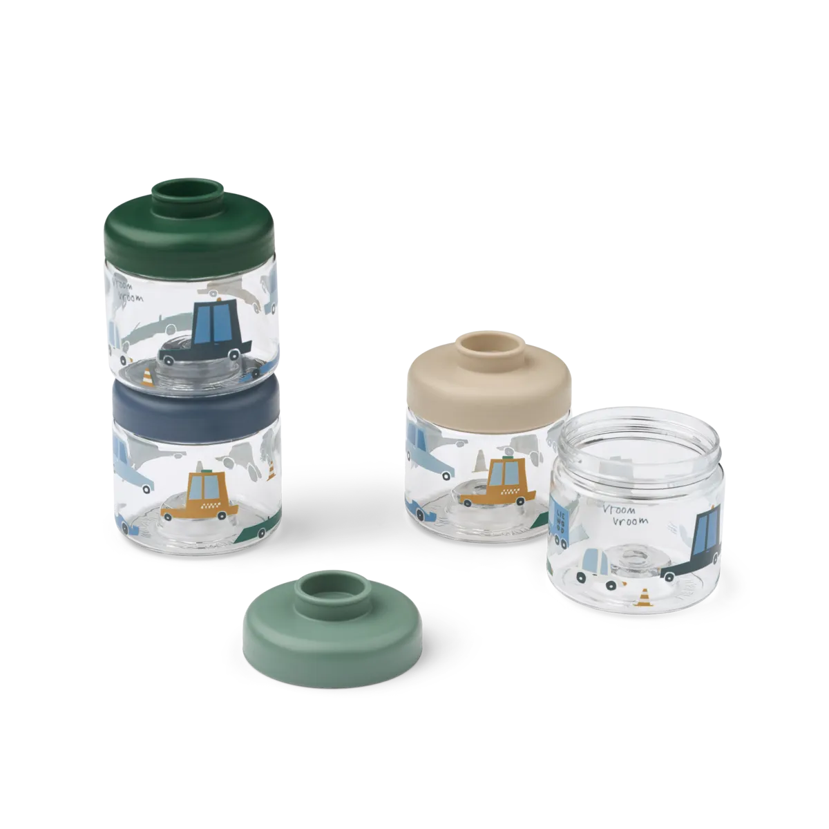 Liewood - dominique food tritan boxes 100ml 4 pack - cars / sandy
