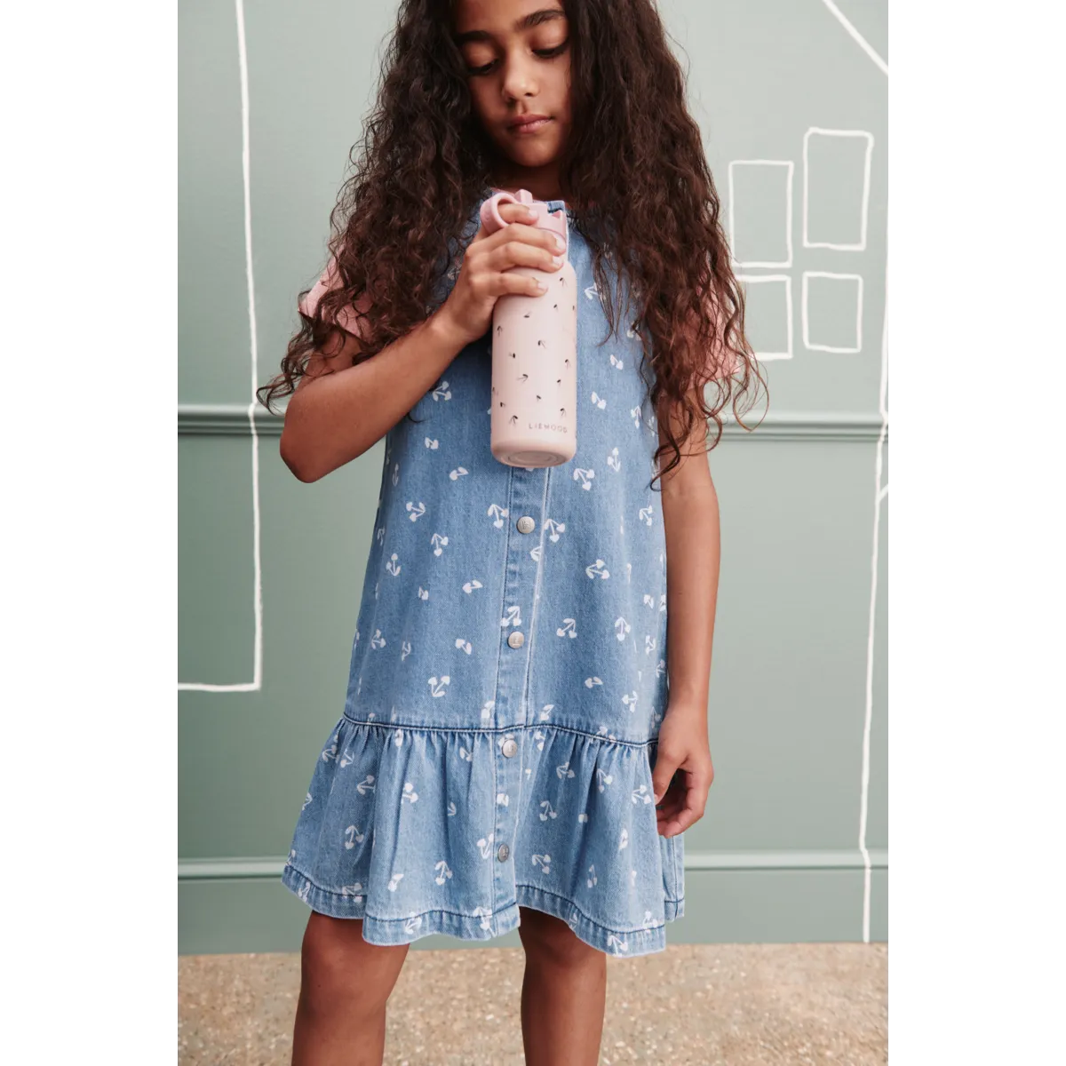 Liewood - falk water bottle - mini cherry heart / rosey