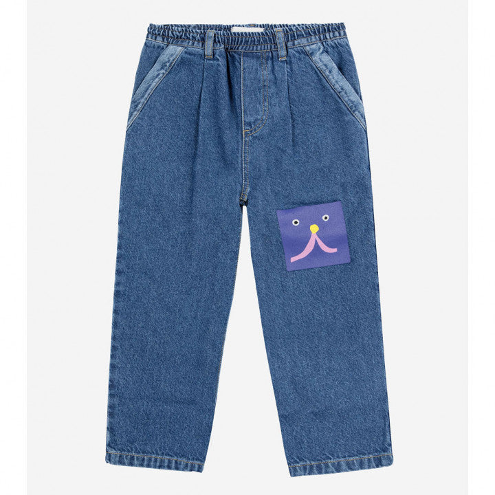 Bobo Choses - funny face denim jogger pants - blue