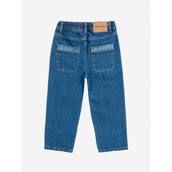 Bobo Choses - funny face denim jogger pants - blue