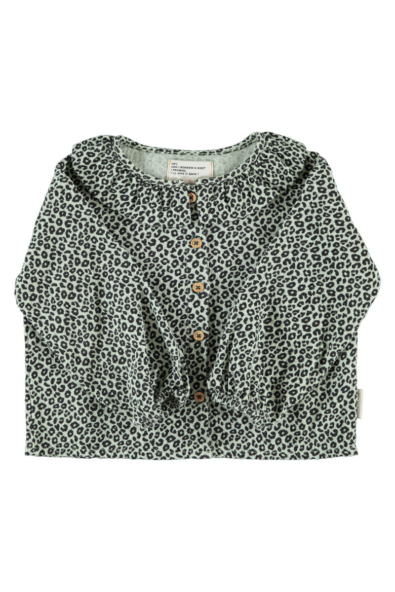 Piupiuchick - blouse with round collar - mint green with animal print