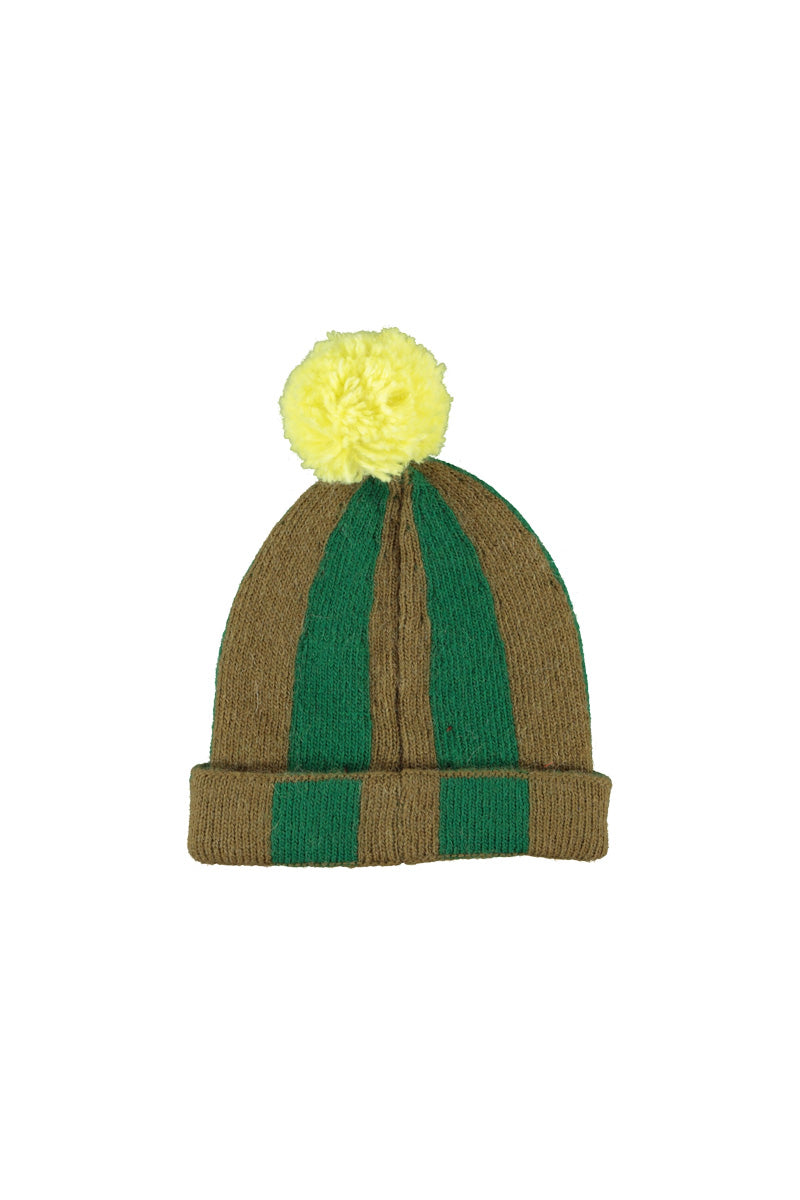 Piupiuchick - knitted hat with pompon - green & brown stripes