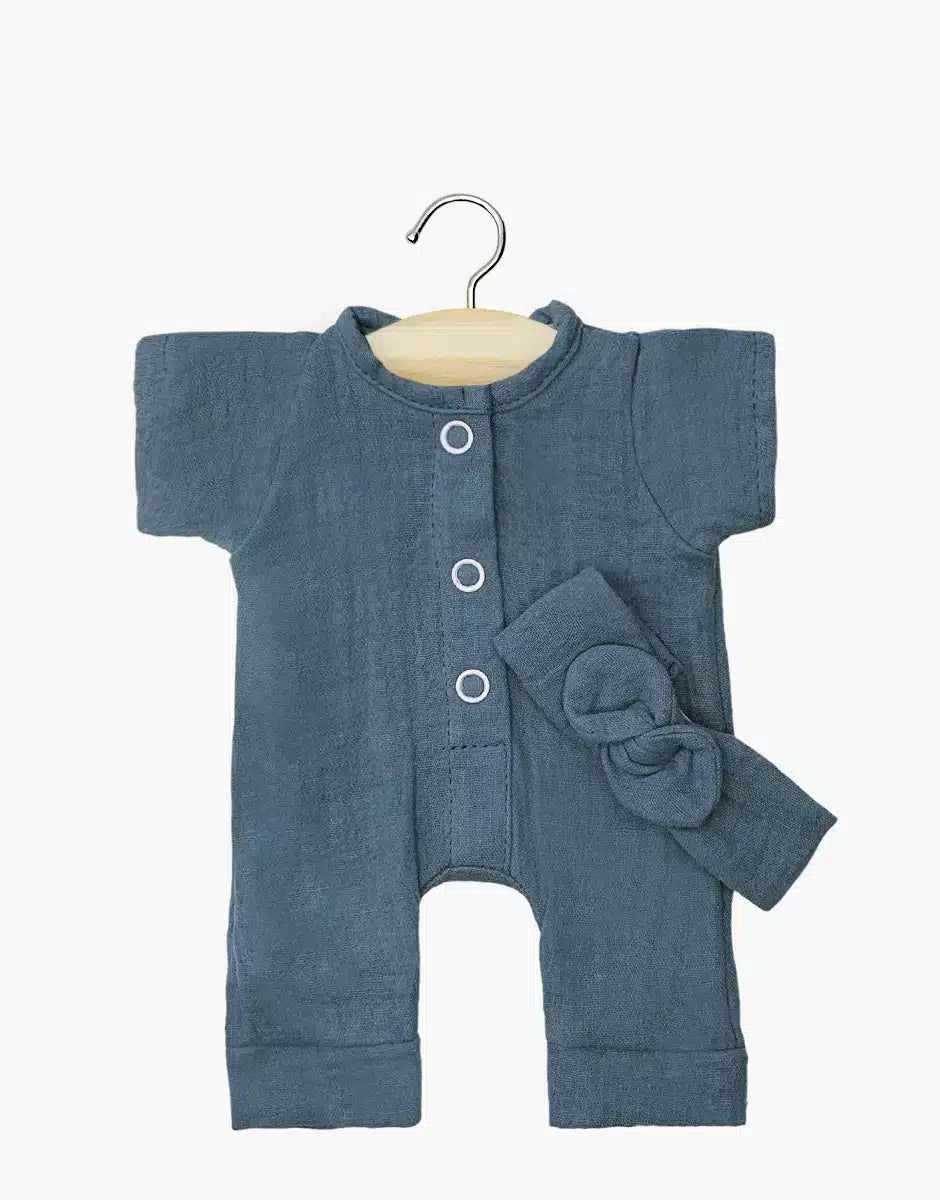 Minikane baby - poppenkleertjes - kruippakje met haarband blauw