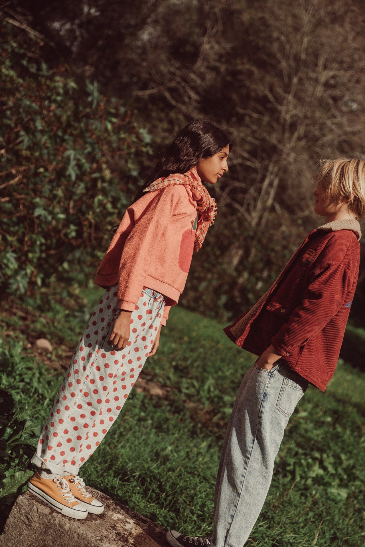 Piupiuchick - trousers - light blue denim with red dots