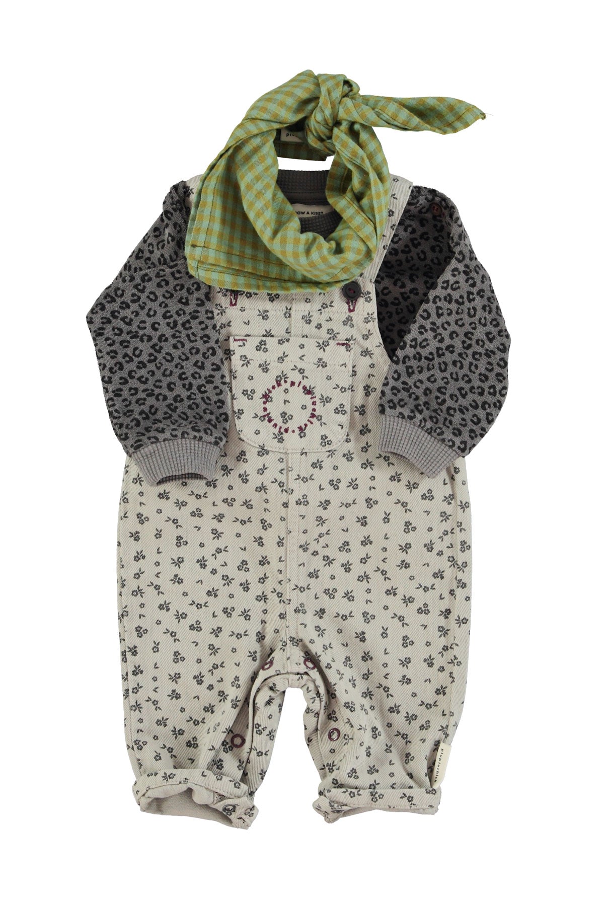 Piupiuchick - baby dungarees - light grey with black flowers