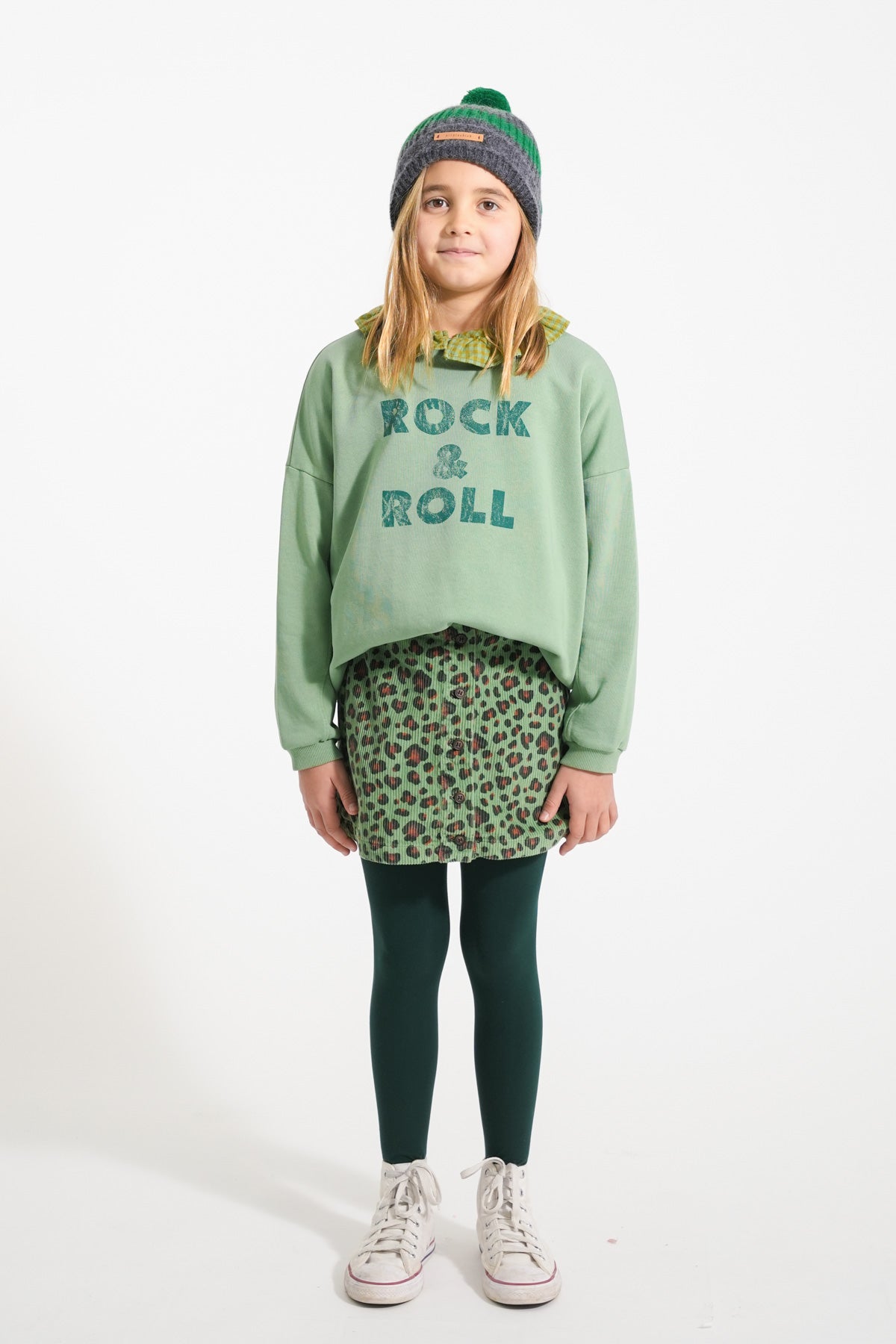 Piupiuchick - sweatshirt - green with rock & roll print