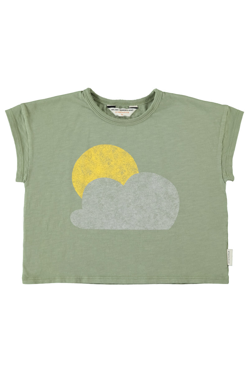 Piupiuchick - tshirt - olive green with sun & cloud print