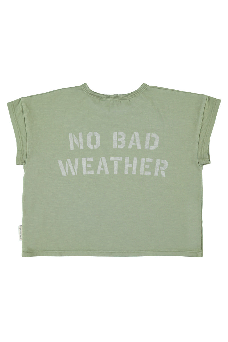 Piupiuchick - tshirt - olive green with sun & cloud print
