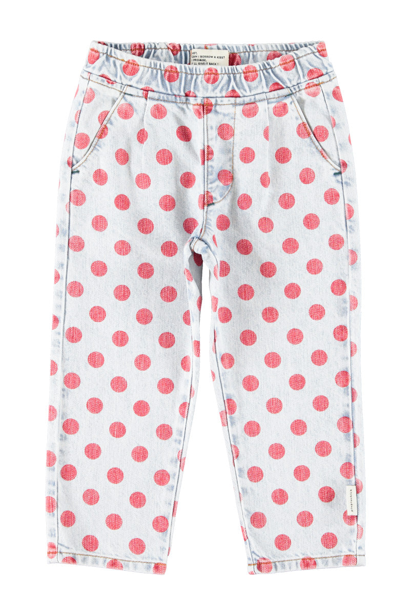 Piupiuchick - trousers - light blue denim with red dots