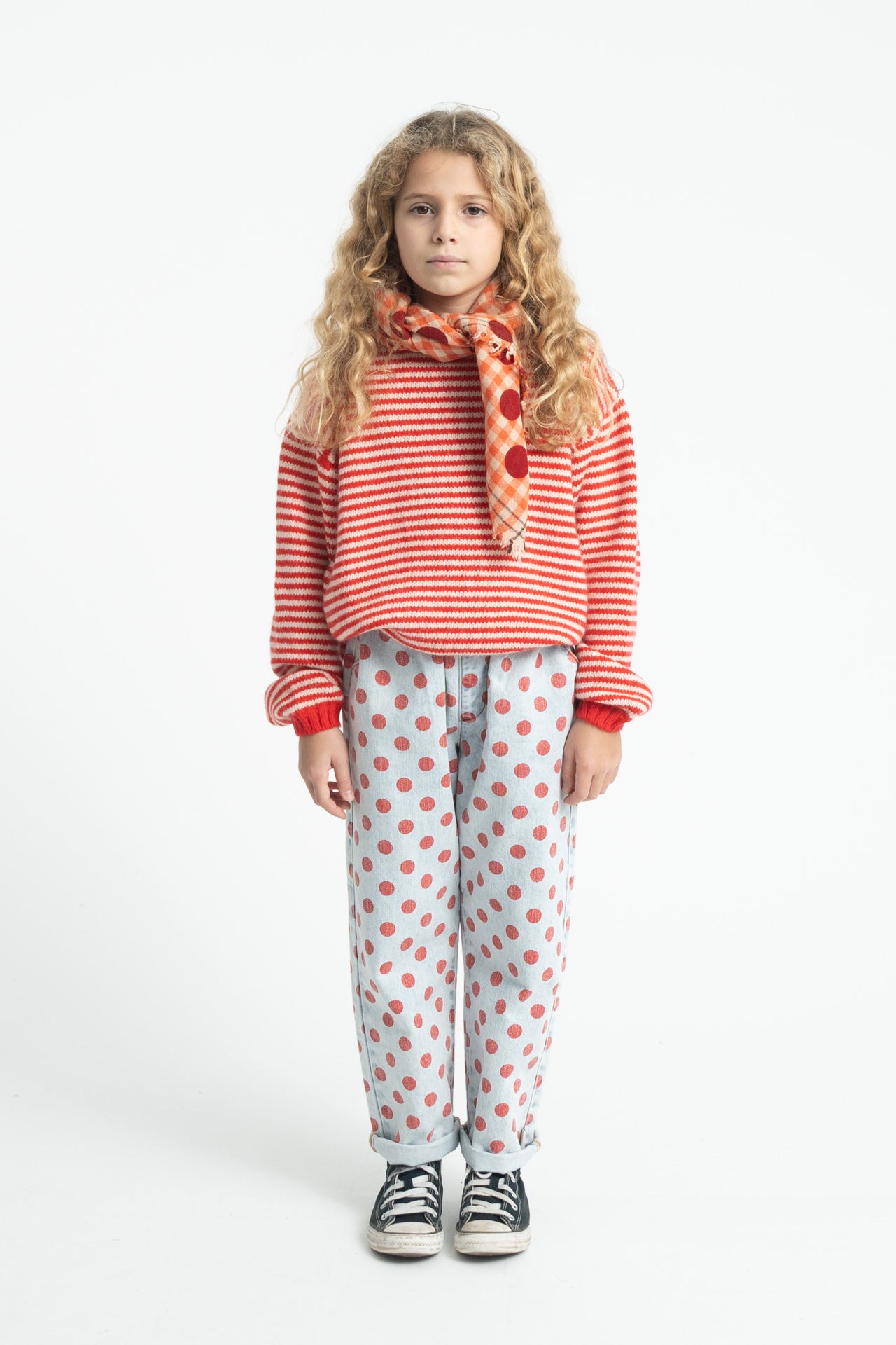 Piupiuchick - trousers - light blue denim with red dots
